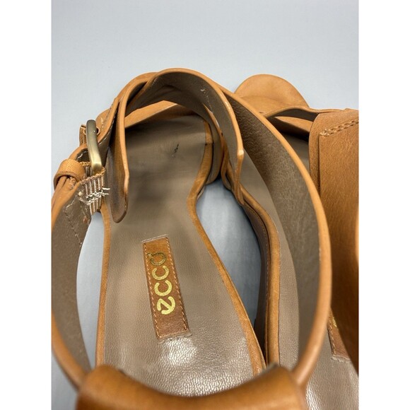 Ecco Leather Wedge Open Toe Shoes Buckle Cognac Women EU 39 US 8-8.5 - Picture 10 of 13